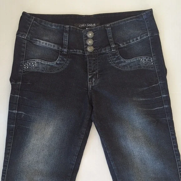 Stitch Embellished Distressed Embroidered Floral Boho Jeans 12 Blue - Picture 12 of 16